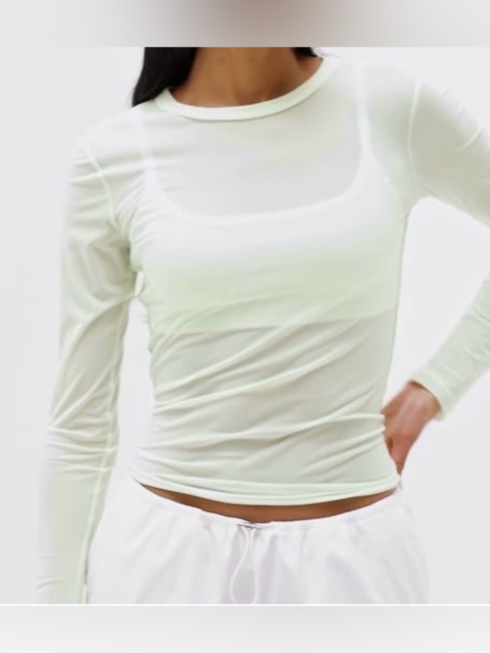Athleta Sheer Mesh Top Honeydew Medium - Picture 2 of 6